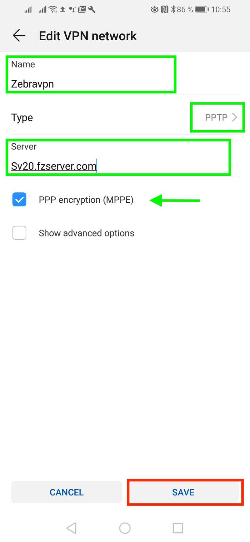 android setup pptp vpn step 5